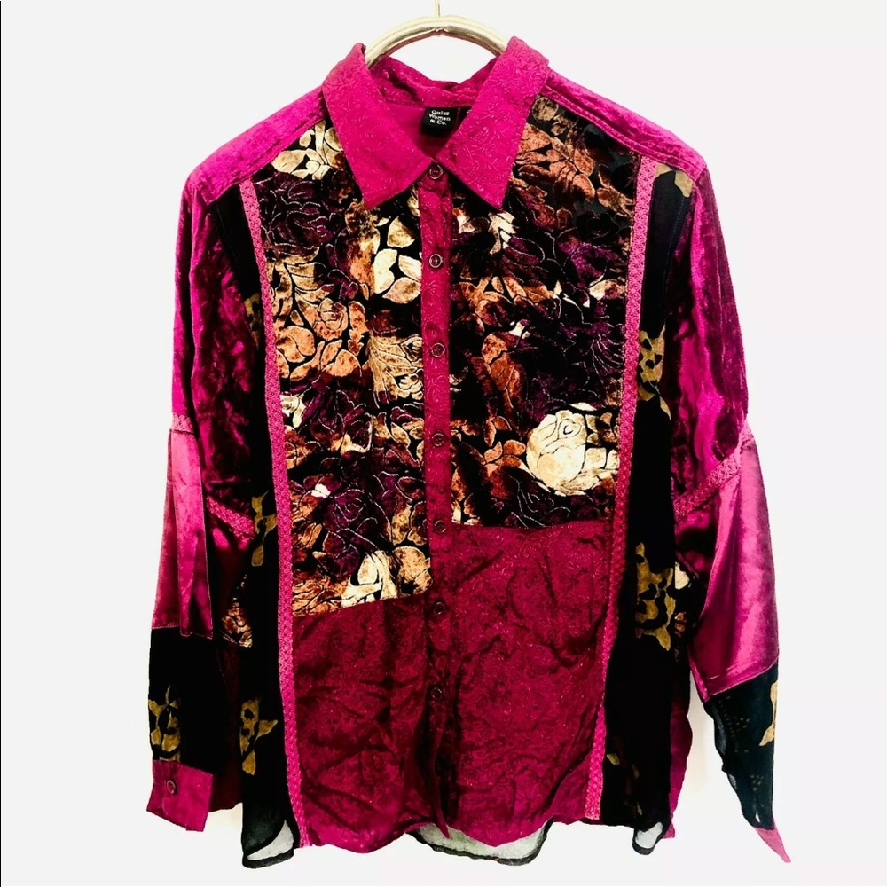 Vintage Velvet Blouse Sheer Brocade Burn Out Size 20